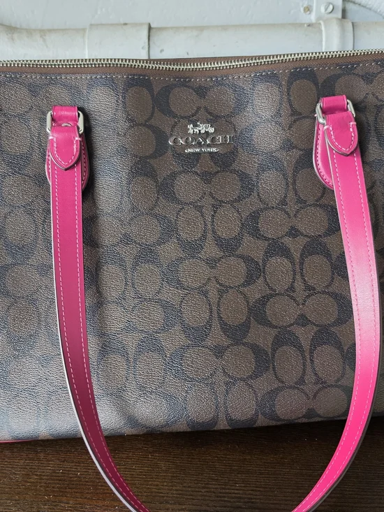 COACH Signature Tote with Pink Handles - Picture 5 of 11